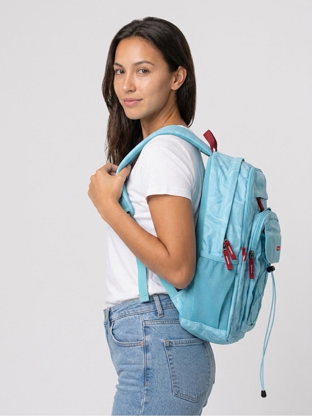 Choco Mocha Light Blue Women's Everyday Backpack with Red Accents NWT - Picture 9 of 9